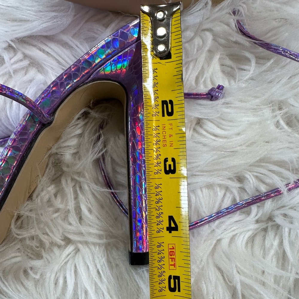 Dolls Kill • Iridescent Pointy Open Toe Wrap Up Stilettos with Rhinestones - Picture 7 of 14
